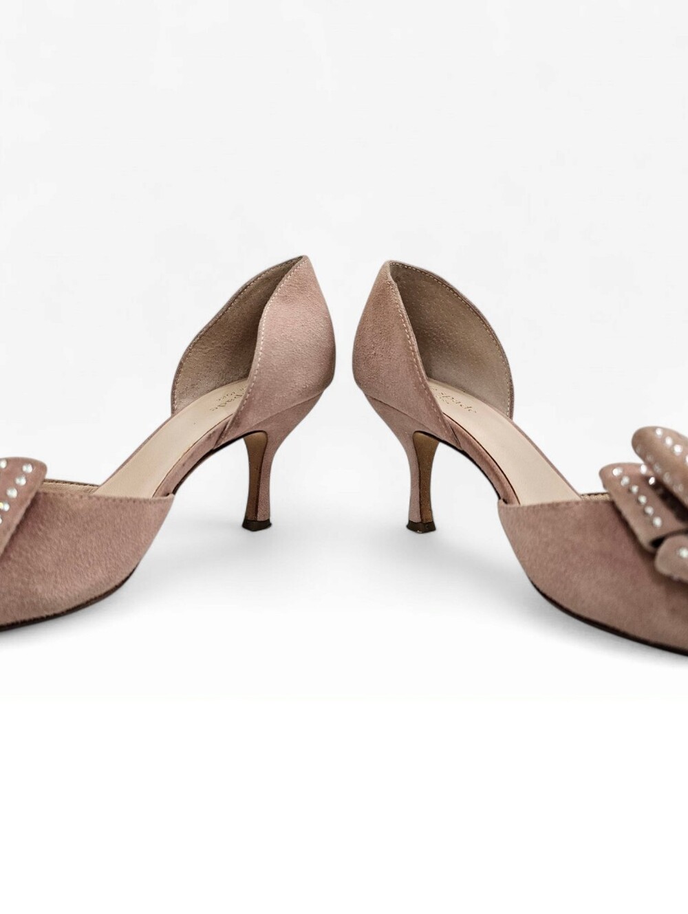 KATE SPADE Sterling Blush Pink Suede D'Orsay Rhinestone Bow Pointed Toe Pumps 7M - Picture 8 of 11
